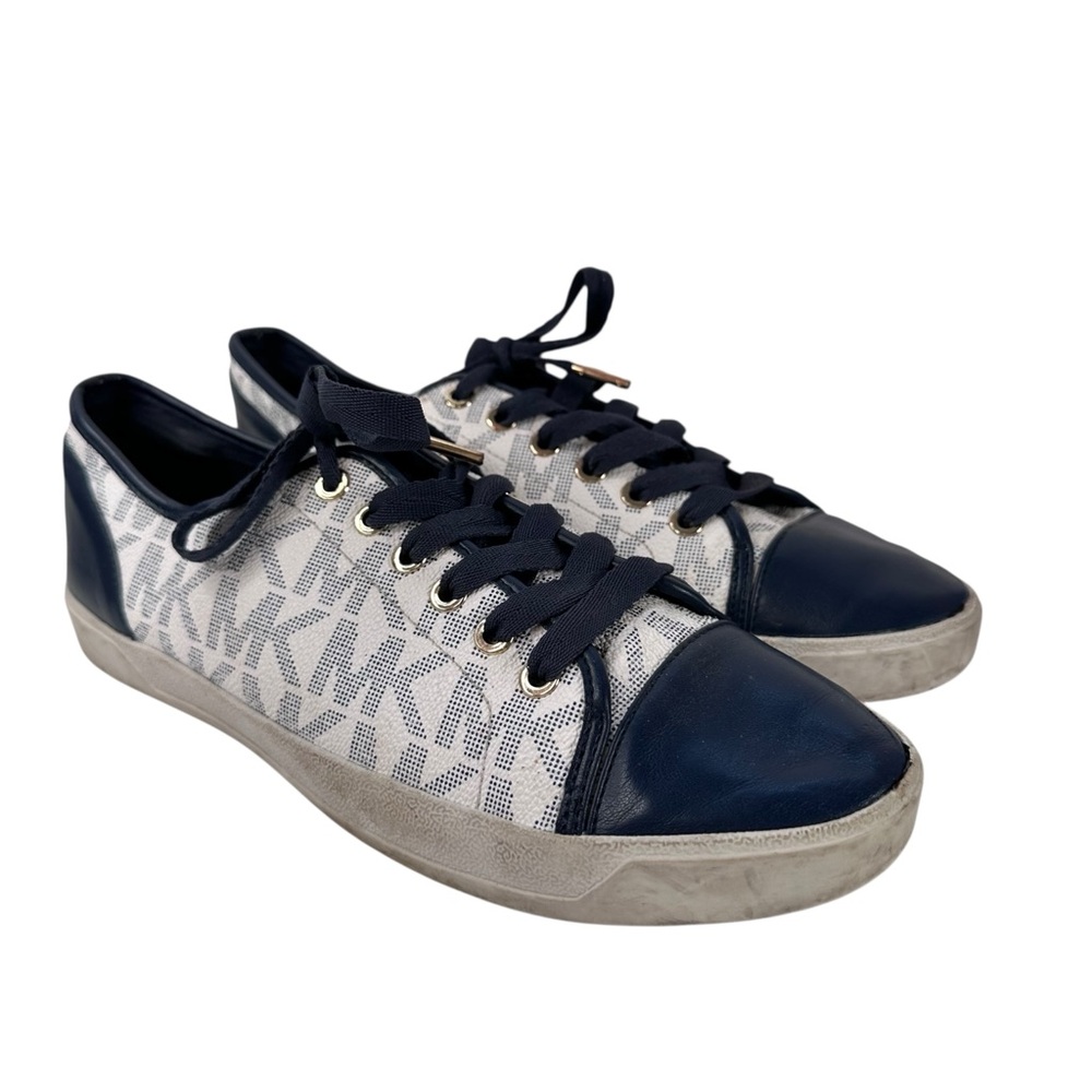 KORS Michael Kors Navy White Signature Sneakers Womens 10 Monogram Casual
